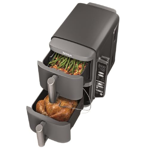Air Fryer, 8 QT DoubleStack 2-Basket, Space Saving Design, 6-in-1, Roast & Bake, Dishwasher Safe Parts, Black N43591
