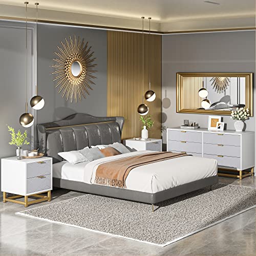 White 6 Drawer Dresser for Bedroom, Modern Wood Chest with Metal Legs G697