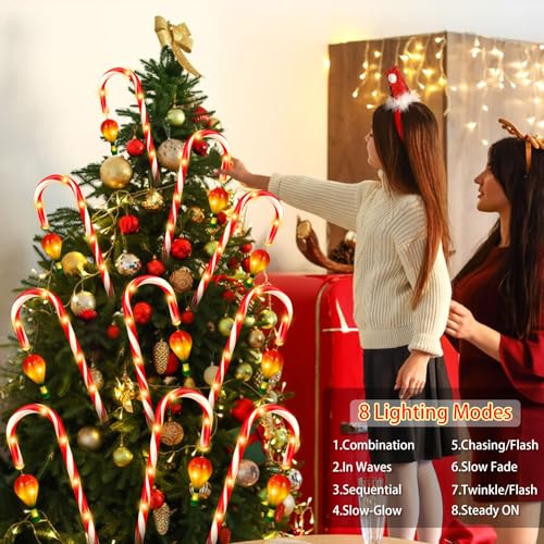 Outdoor Solar Christmas Decorations, 180 LED Candy Cane Lights, 8 Modes, Waterproof G88930