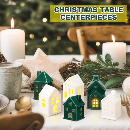 Ceramic Christmas Village Houses LED Lighted Set for Tabletop Mantel Decor K3883