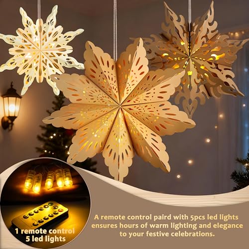Christmas Paper Snowflake Lanterns with LED Lights for Holiday Party Decor A55544