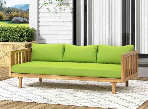 Outdoor 3 Seater Daybed with Cushions, Acacia Wood Patio Sofa D905
