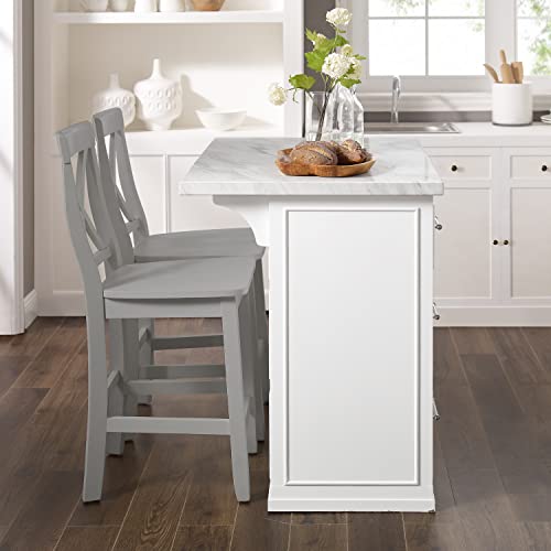 Kitchen Island with Faux Marble Top, White Q277