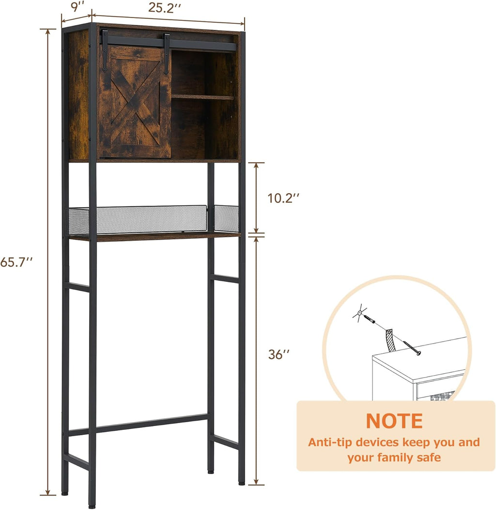 Over the Toilet Storage Cabinet with Sliding Door and Adjustable Shelf, Rustic Brown X683778