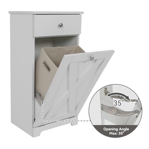 Tilt Out Laundry Hamper Cabinet with Drawer, White O15193