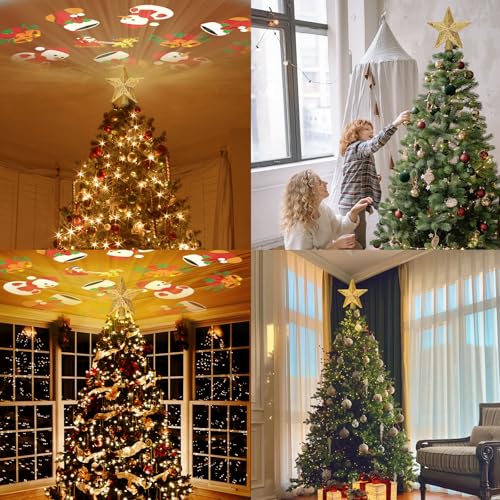 Silver 3D Glitter Christmas Tree Topper with LED Rotating Lights F457326