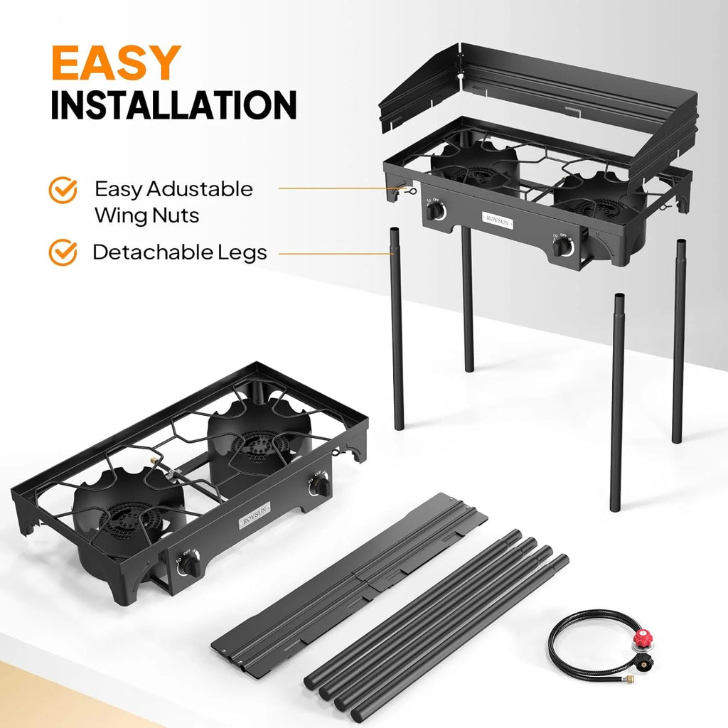 2 Burner Outdoor Propane Gas Stove with Windpanel, Carrying Bag & Regulator B313435