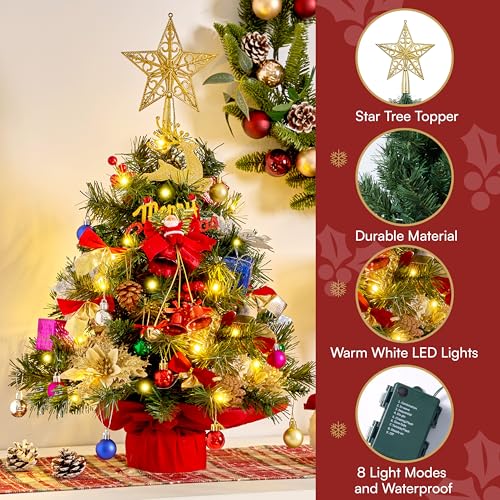 24" Mini Christmas Tree Tabletop Set with LED Lights and Star Treetop Z113832