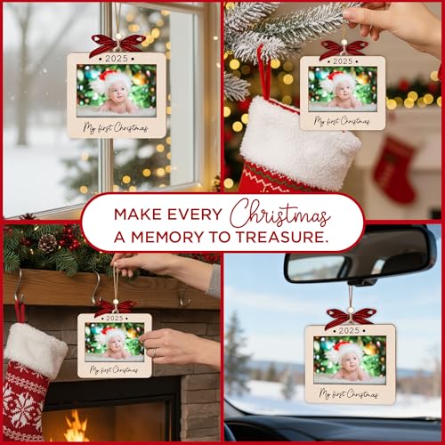 Christmas Ornament Picture Frame - Wooden Landscape Photo Frame for Tree U347