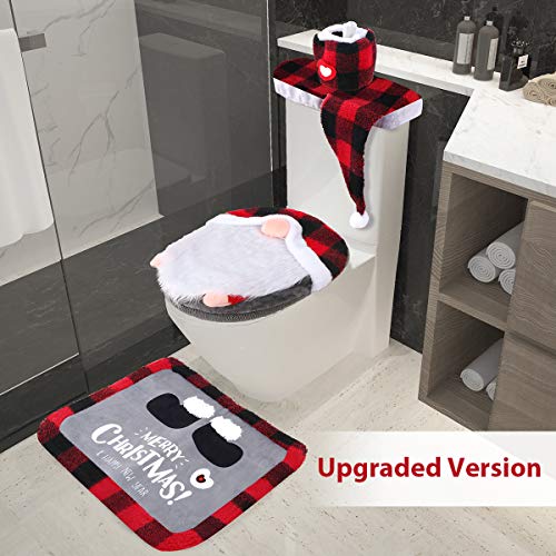 Gnome Toilet Seat Cover and Rug Set of 5, Funny Scandinavian Christmas Bathroom Decorations C622
