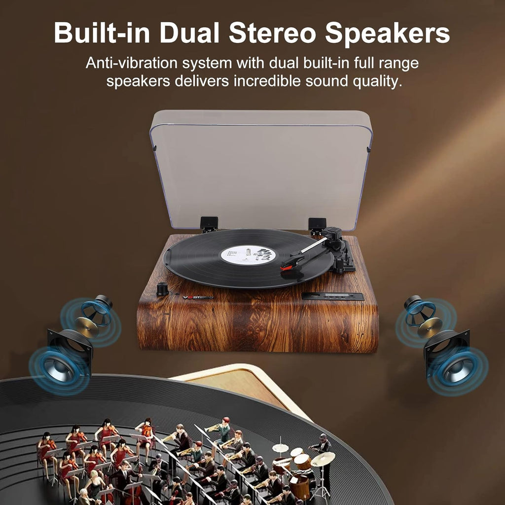 Bluetooth Turntable with Built-in Speakers, 3-Speed Vinyl Player T665671