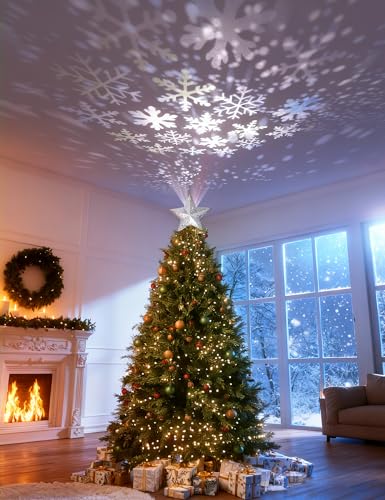 Christmas Tree Topper Lighted Star with 6 Projected Patterns, 3D Hollow Sparkling Star K7783