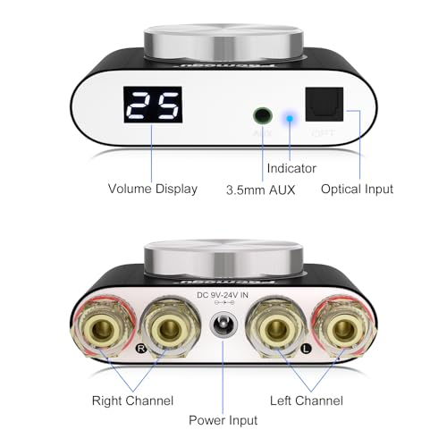 160W Mini Bluetooth 5.0 Power Amplifier, 2 Channel Stereo Hi-Fi Digital Amp K525060