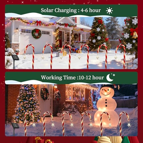 Candy Cane Solar Pathway Lights, 10 Pack, 8 Modes, Waterproof Outdoor Christmas Decor D9906