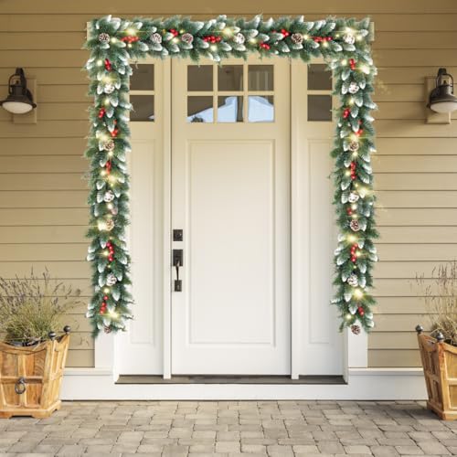 Christmas garland with lights, 9ft pre-lit for stairs and mantle I297