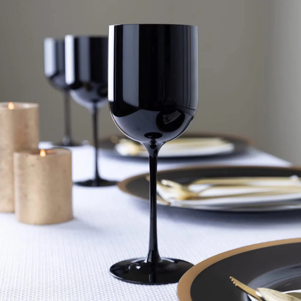 Black Plastic Wine Glasses 12 oz Disposable Shatterproof with Stem G5661