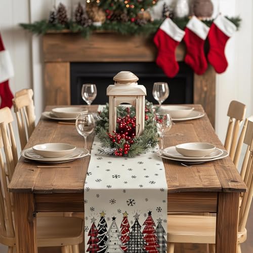 Christmas Table Runner 13x72 Inch, Red Winter Holiday Decor H348