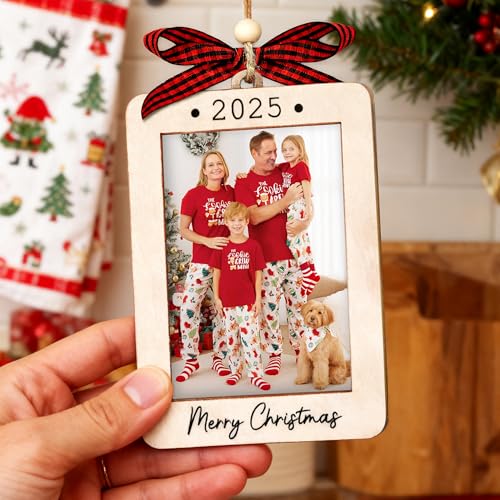 Christmas Ornament Picture Frame - Wooden Landscape Photo Frame for Tree U347