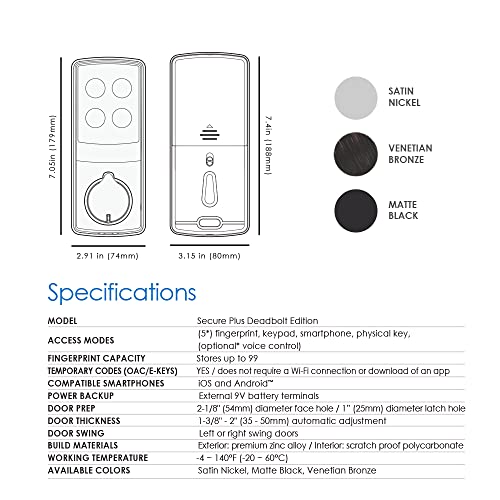 Smart Lock with Bluetooth, Keyless Entry, Touchscreen Keypad, Auto Lock Z6266