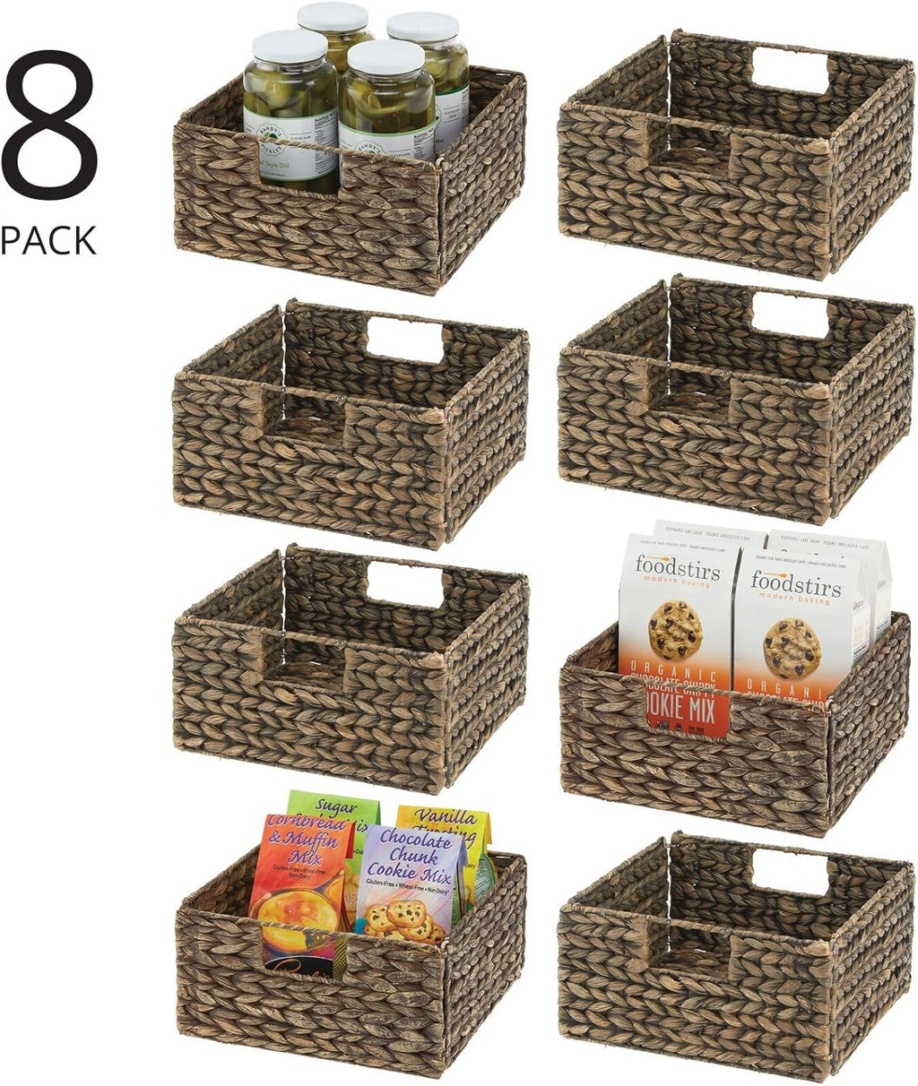 Woven Hyacinth Storage Basket with Handles, Foldable, 8 Pack L251