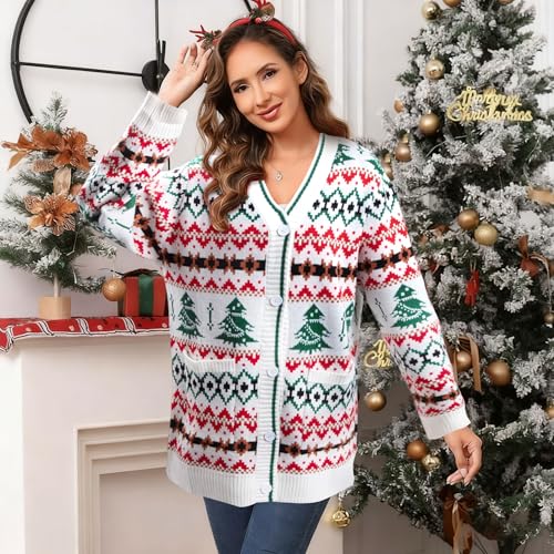 Funny Christmas Cardigan for Women Open Front Knit Coat W4033