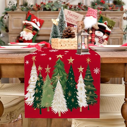 Christmas Table Runner 13x72 Inch, Red Winter Holiday Decor H348