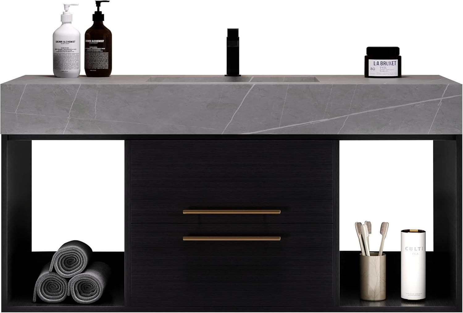 Bathroom Vanity with Sink, 39.4 Inches, Floating Design, 2 Cabinets, 2 Drawers T322486