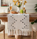 Christmas Table Runner 13 x 90 Inch Cotton Woven with Tassels Red and Beige B398787