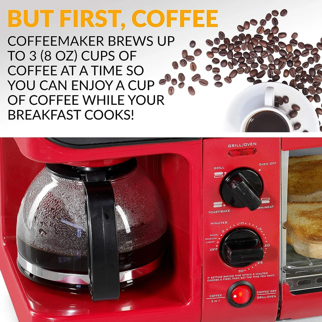 3-in-1 Breakfast Station with Coffee Maker, Griddle, and Toaster Oven K148033