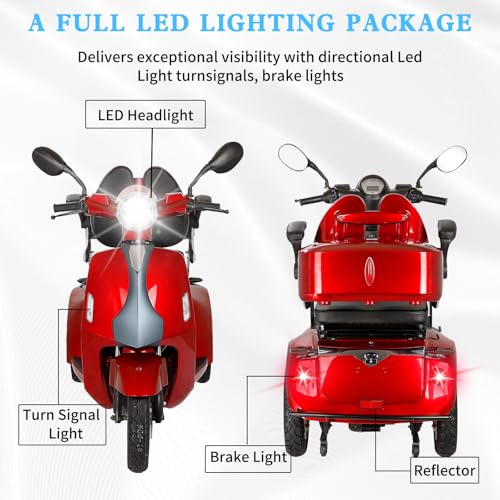 Heavy Duty 3 Wheel Mobility Scooter for Adults, 500 lbs Capacity, Red W318
