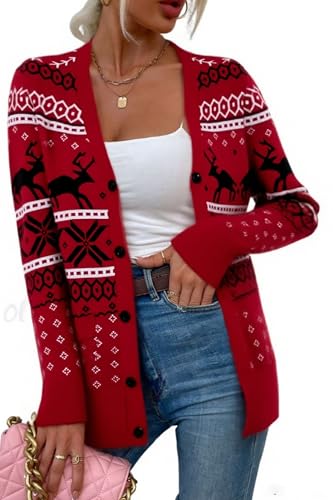 Funny Christmas Cardigan for Women Open Front Knit Coat W4033