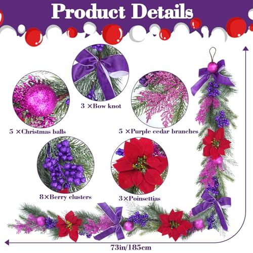 6.6 ft Christmas Garland with Faux Cedar and Glitter Berry P303