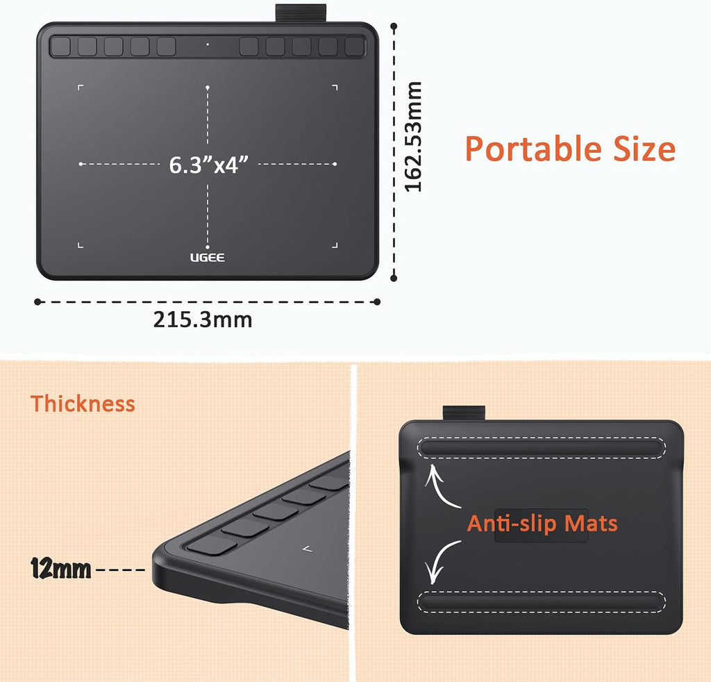 Graphics Drawing Tablet with Battery-Free Stylus and 8192 Pressure Levels O630