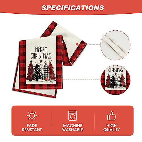 Buffalo Plaid Christmas Trees Table Runner, Winter Holiday Kitchen Dining Decor, 13 x 108 Inch D48516