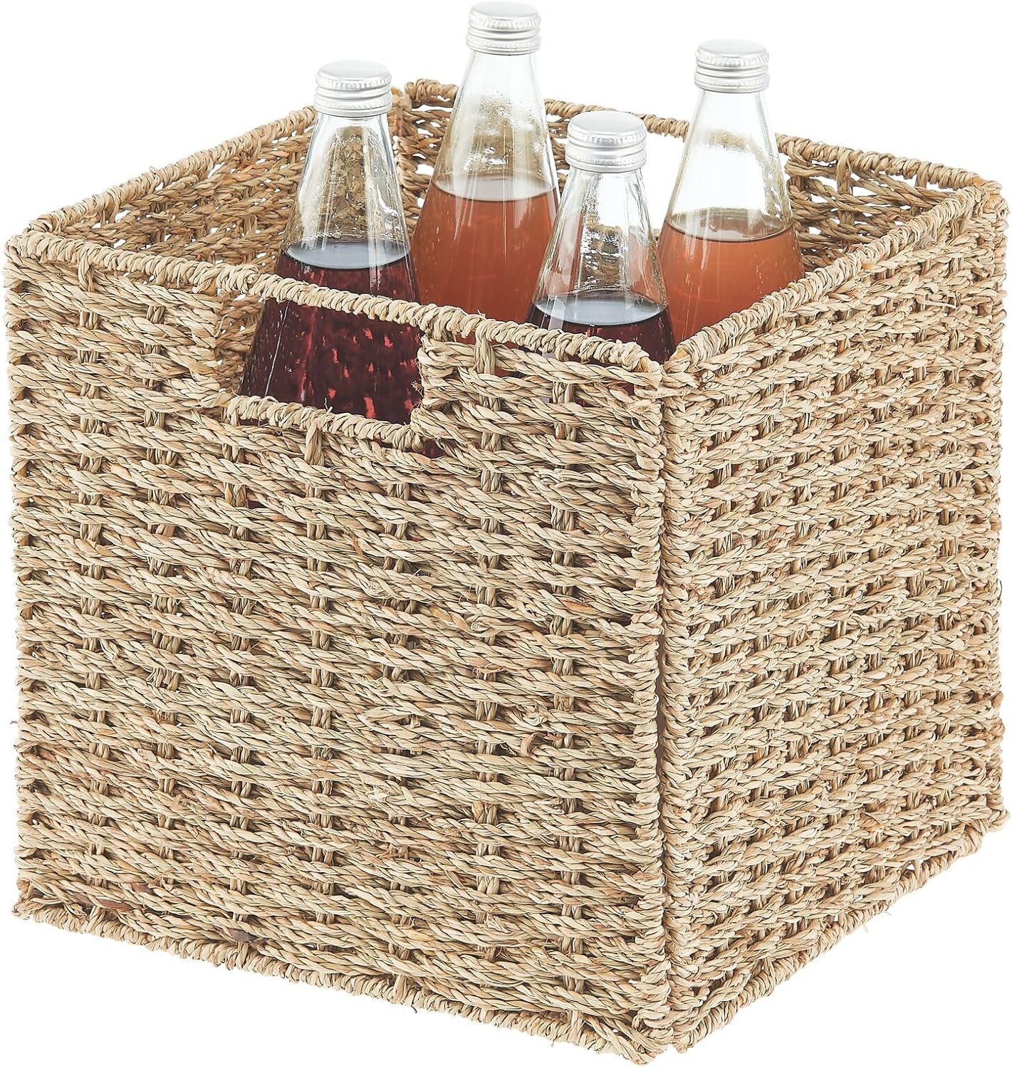 Seagrass Woven Cube Basket Organizer with Handles, 4 Pack, Natural/Tan F18071