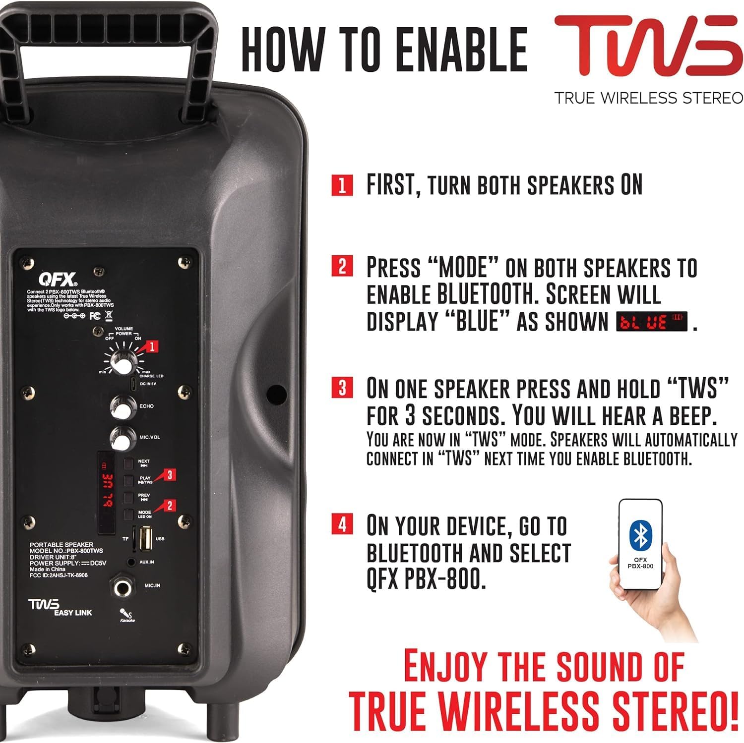8-Inch TWS Bluetooth Stereo PA System with 2 Microphones and Stands Q381