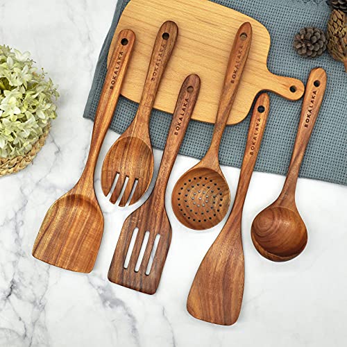 Natural Teak Wooden Spoons for Cooking, 10-Piece Kitchen Utensil Set I607645