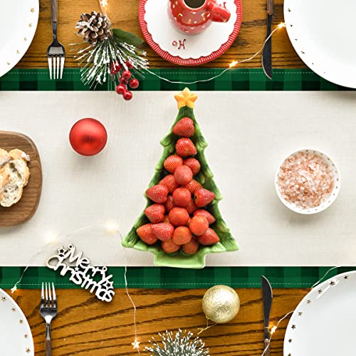 Buffalo Plaid Christmas Trees Table Runner, Winter Holiday Kitchen Dining Decor, 13 x 108 Inch D48516