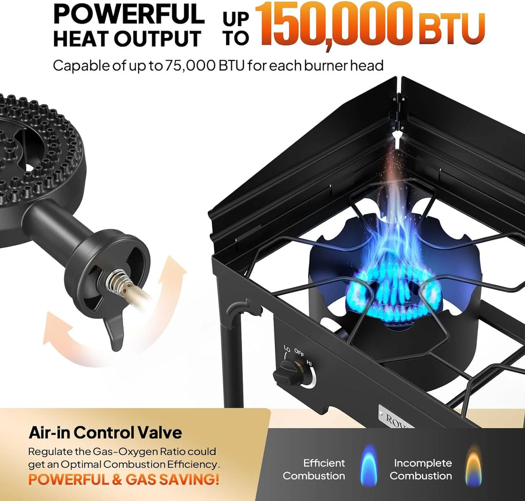 2 Burner Outdoor Propane Gas Stove with Windpanel, Carrying Bag & Regulator B313435