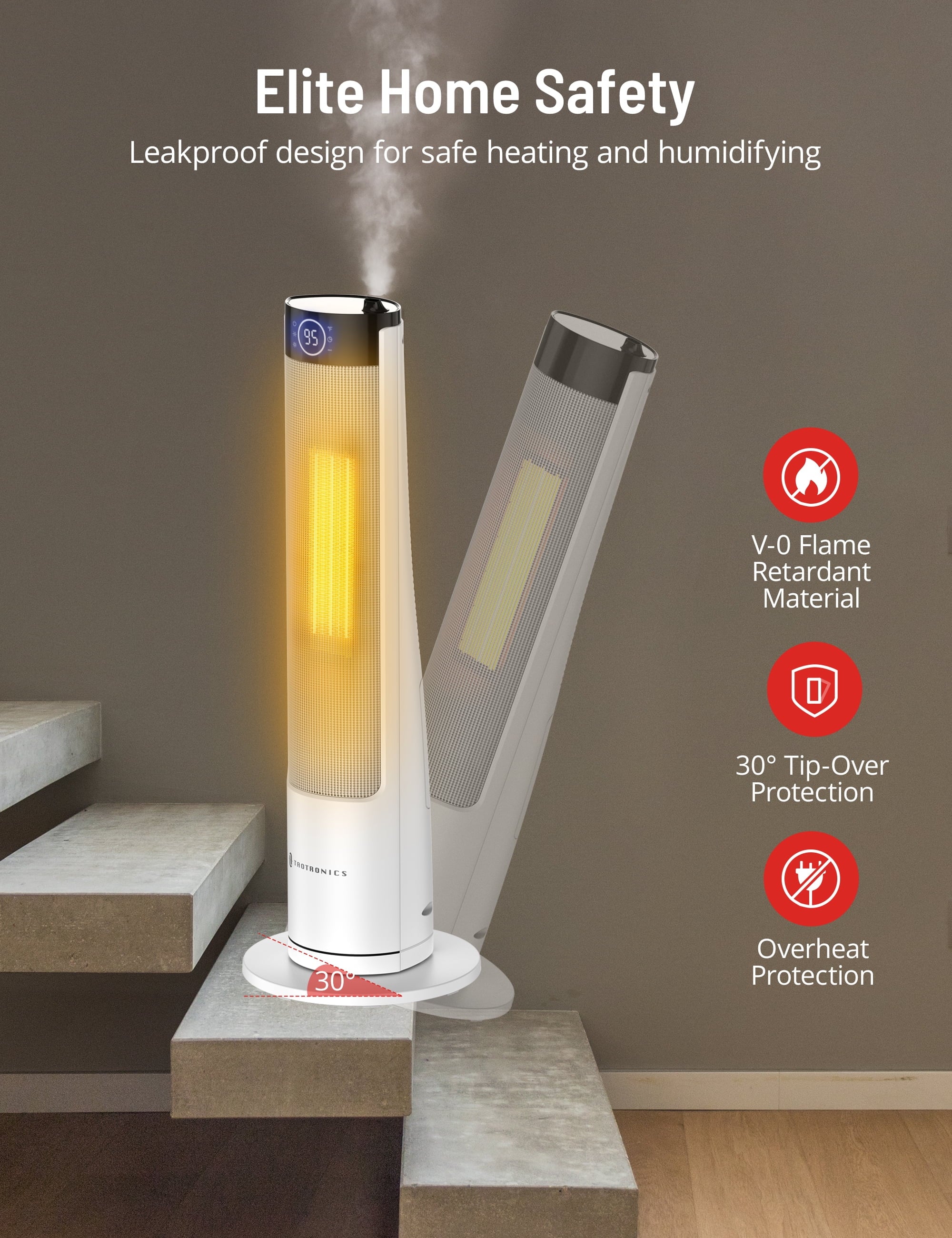 Space Heater Humidifier Combo, 2-in-1 Tower Heater with Adjustable Thermostat, 3 Heat Levels, Mist, 12H Timer A337