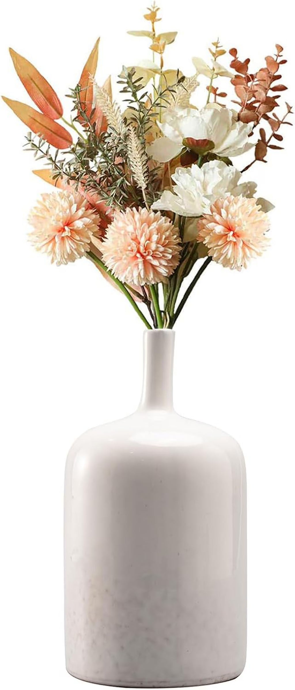 White Ceramic Vase, 9.5 Inch Long Neck, Spring Decorations