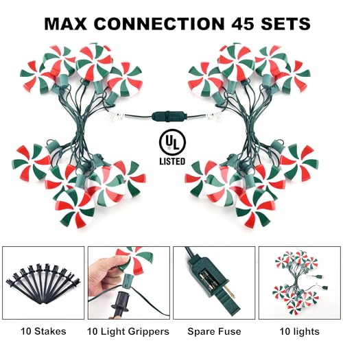 Unicorn Christmas Lollipop Pathway Lights, 10 LED Peppermint String Lights with Stakes Z721