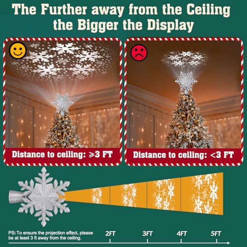 Snowflake Christmas Tree Topper LED Rotating with Projection Slides S187630