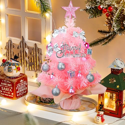 Mini Christmas Tree with 50 LED Lights, 24 Inch Tabletop Prelit Artificial Tree U511