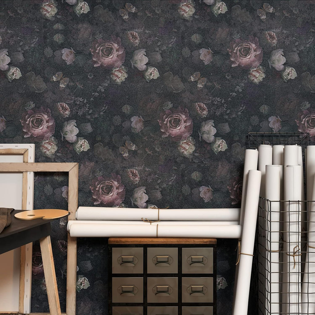 Vintage Dark Floral Peel and Stick Wallpaper Roll for Bedroom Bathroom G20007