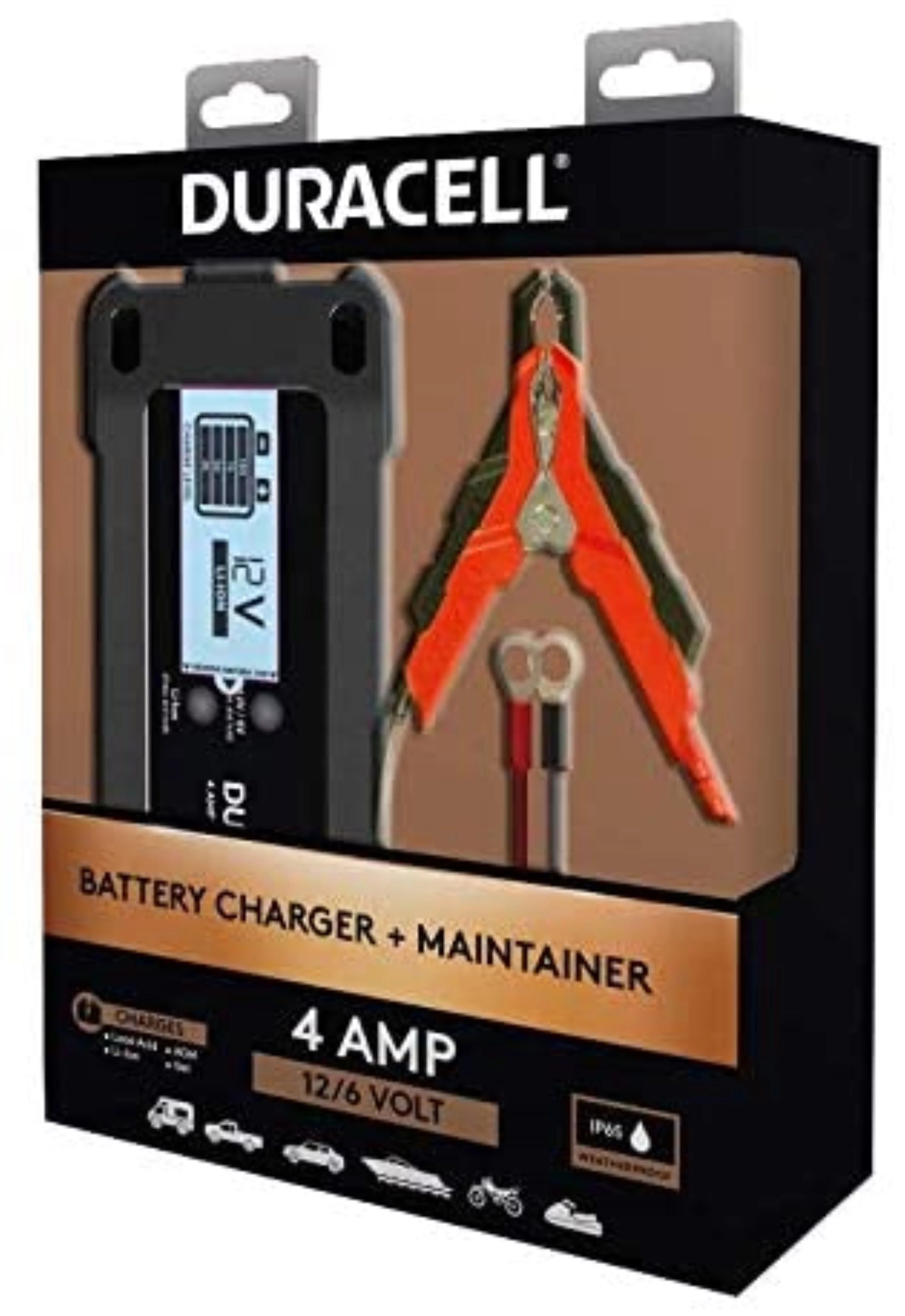4 Amp Battery Charger Maintainer with LCD Display for 6V, 12V, Lithium Ion H2552