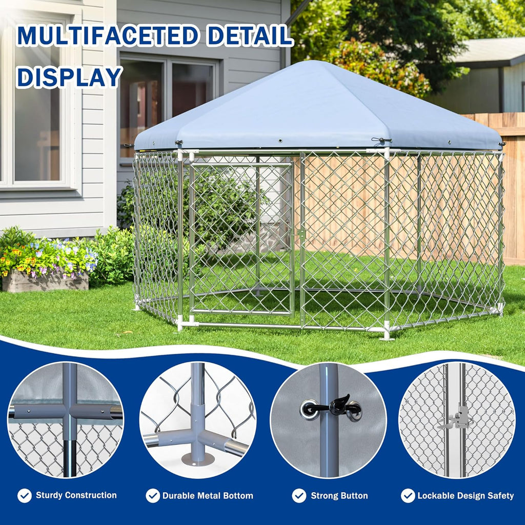 Large Dog Kennel Outdoor with Roof and Metal Gate S1274