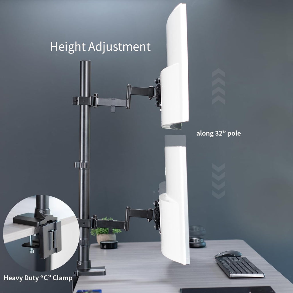 Dual Monitor Desk Mount with Extension Arms for 2 Ultrawide Screens up to 43 inches, 50 lbs Capacity, Black W552