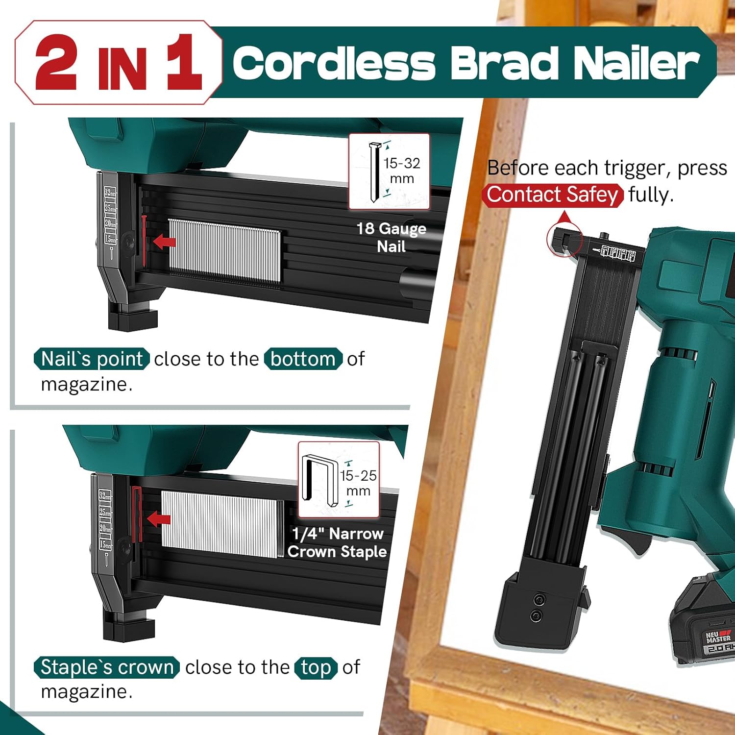 Cordless Brad Nailer and Staple Gun with Battery and Charger G111212