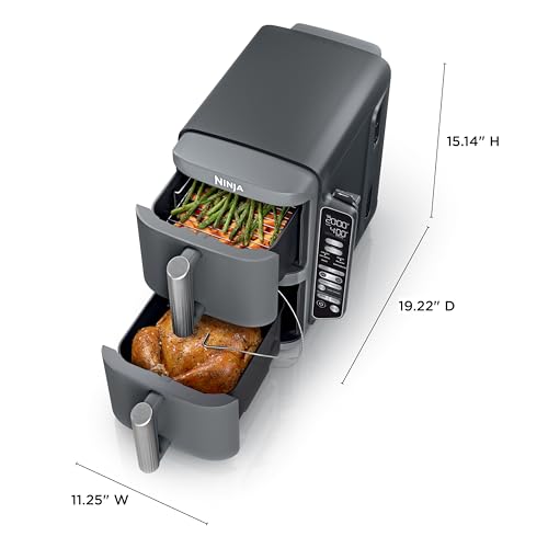 Air Fryer, 8 QT DoubleStack 2-Basket, Space Saving Design, 6-in-1, Roast & Bake, Dishwasher Safe Parts, Black N43591